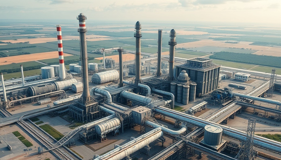 Futuristic industrial complex showcasing Big Oil’s carbon capture plans.