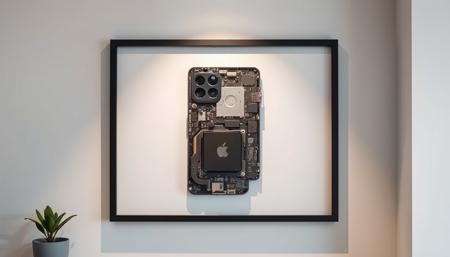 Artfully framed disassembled collectible phone components.