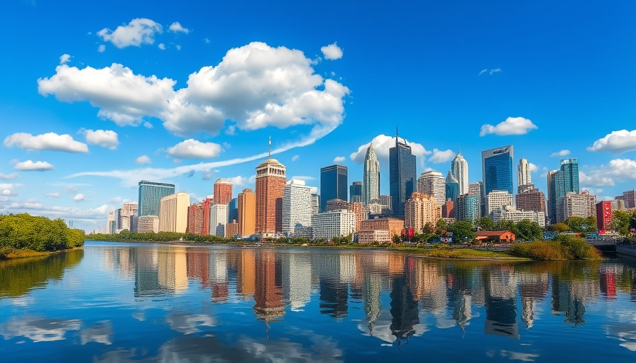 Urban skyline with river reflection for venture capital investment strategies.