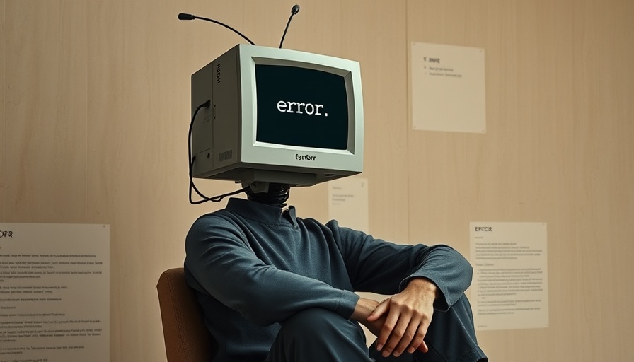 Surreal depiction of AI dependency costs with error message.