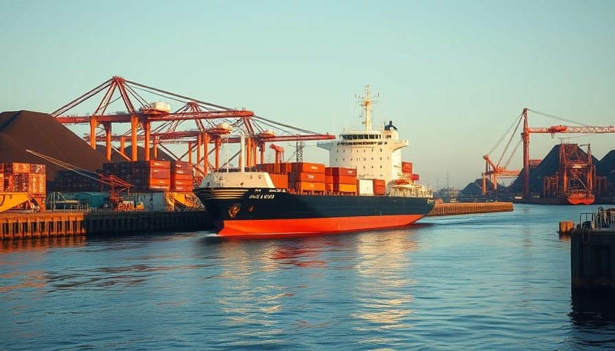 Great Lakes iron ore trade ship in industrial port.