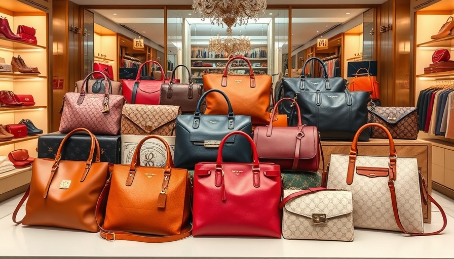 Elegant display of superfake luxury handbags in a boutique.