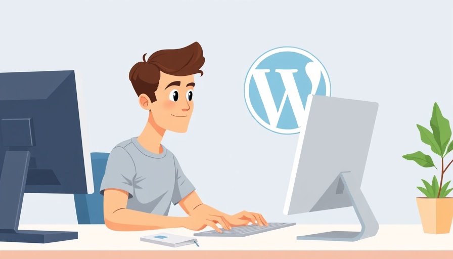 Cartoon character using computer with WordPress logo, Essential WordPress Plugins.
