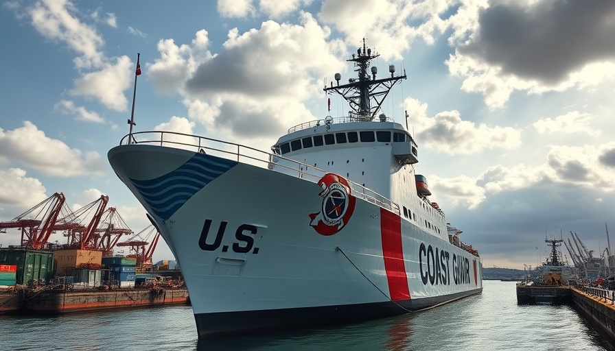 U.S. Coast Guard ship in harbor under cloudy sky, contract termination context.
