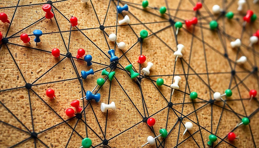 Close-up of pushpins connected on corkboard, NYT Connections game concept