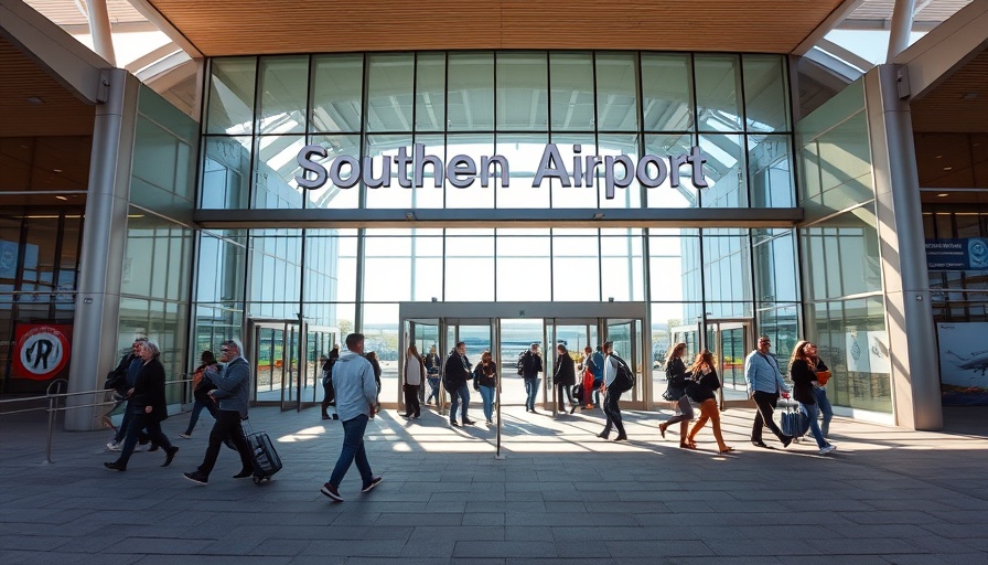 Travelers approaching London Southend Airport entrance.