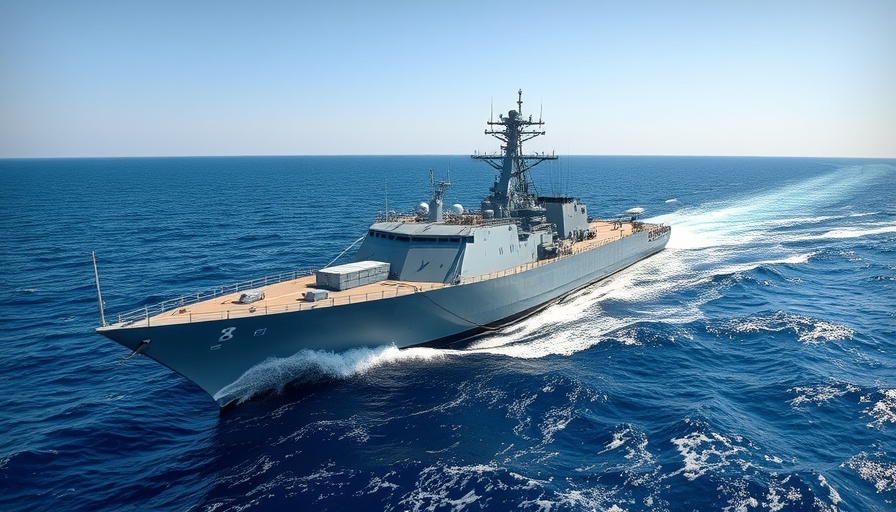 Modern Indian Navy Nilgiri-class frigate cutting through blue ocean.