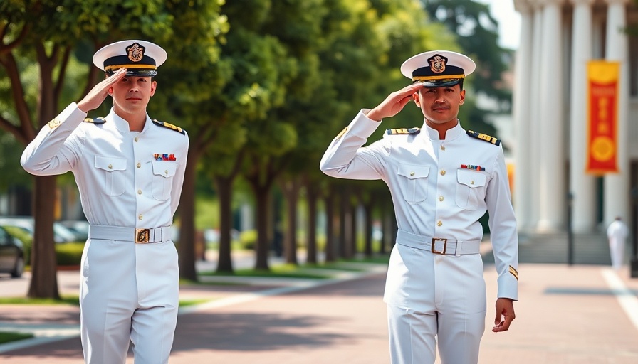 Naval officers saluting during Naval Academy leadership change.