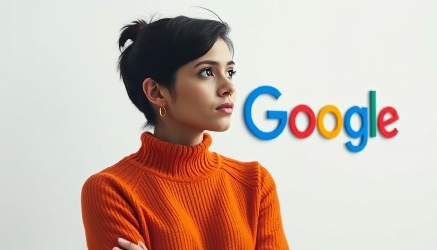 Woman pondering in front of Google logo, emphasizing buying links is no longer necessary.