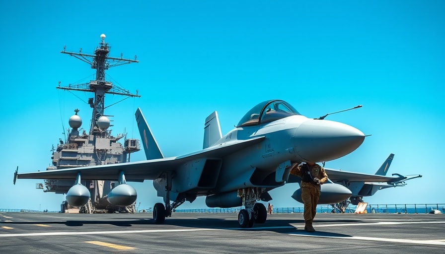 Subic Bay Carrier Support with soldier and fighter jet on deck.