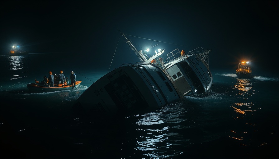 Emergency rescue of a capsized boat in Halong Bay at night.
