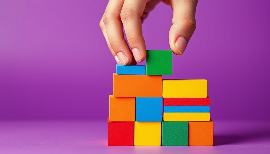Hand stacking colorful blocks representing scaling a company.