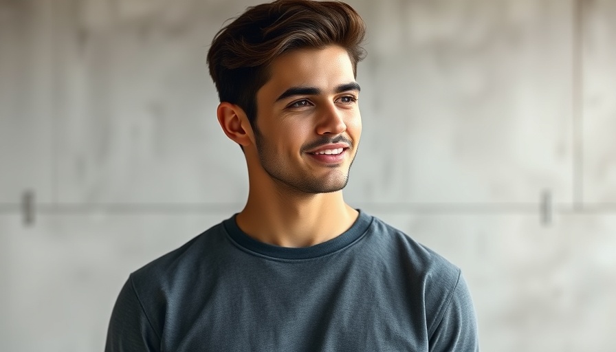 Portrait of a confident young man in a minimalist setting, AI model for protein design.