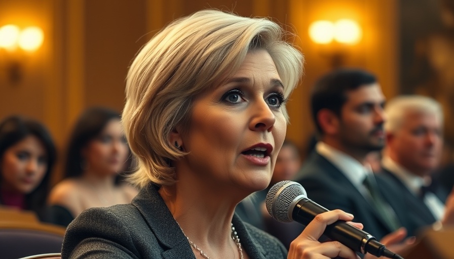 Mature woman speaking at formal event, Foreign Flags Investigation.
