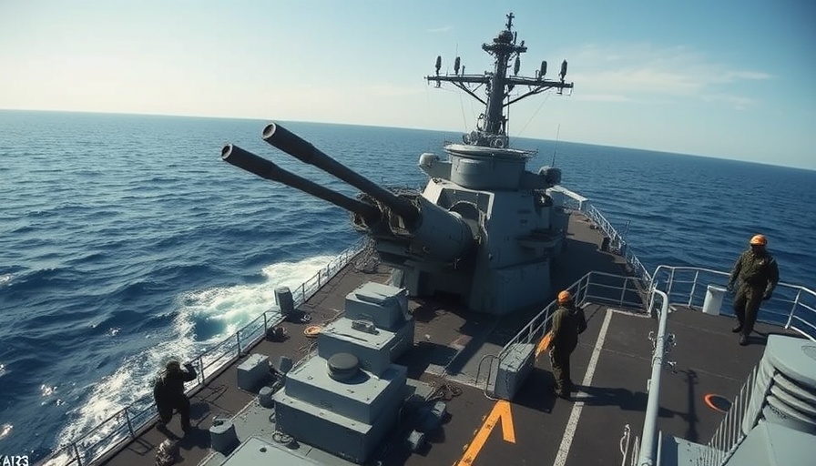 Naval ship VLS reloading at sea under clear sky.