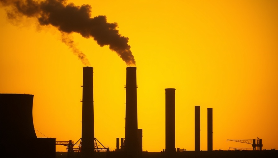 Smoke emissions from chimneys with yellow sky, greenhouse gas regulations.