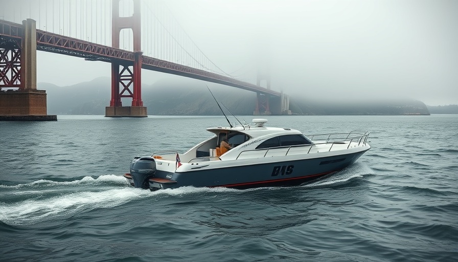 Electric workboat under the Golden Gate Bridge, Funded Electric Workboats California.