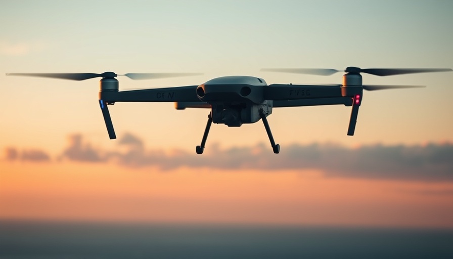 Boeing $61 Million Contract: Military drone flying over ocean at sunset.