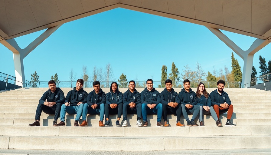 Team in hoodies on stadium steps discussing palm payments technology.