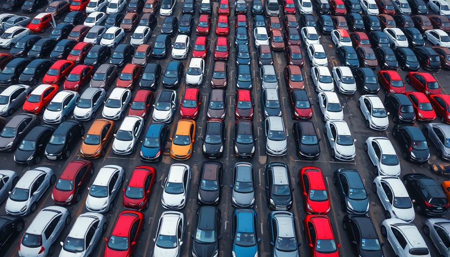 Aerial view of crowded car lot, UK car finance case.
