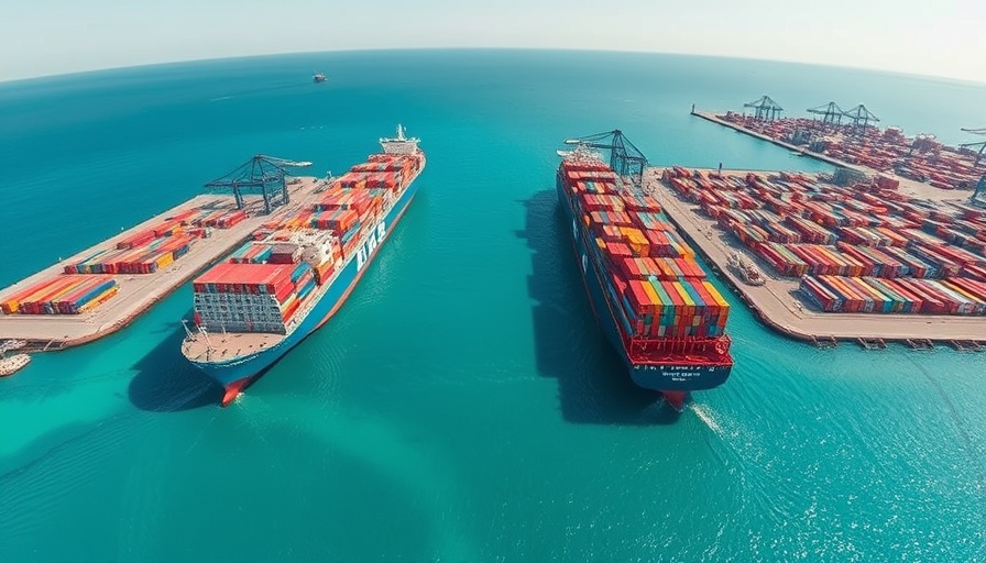 Aerial view of cargo ships in port reflecting export license delays with US Commerce Department.