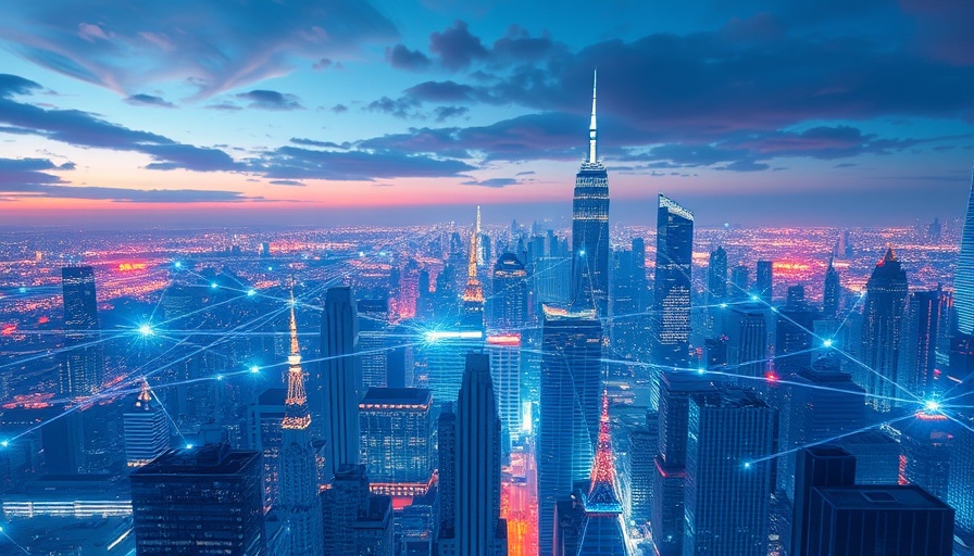 Futuristic cityscape showcasing broadband technology in AI boom.