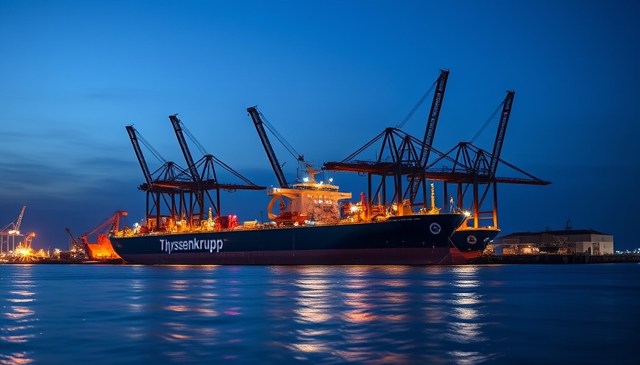 TKMS Spin Off industrial shipyard with cranes at night.