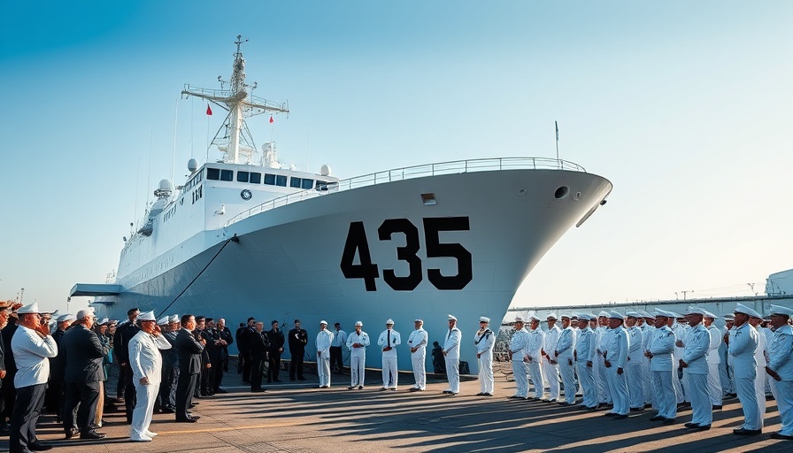 Royal Canadian Navy Arctic Offshore Patrol Ship docked with officers.