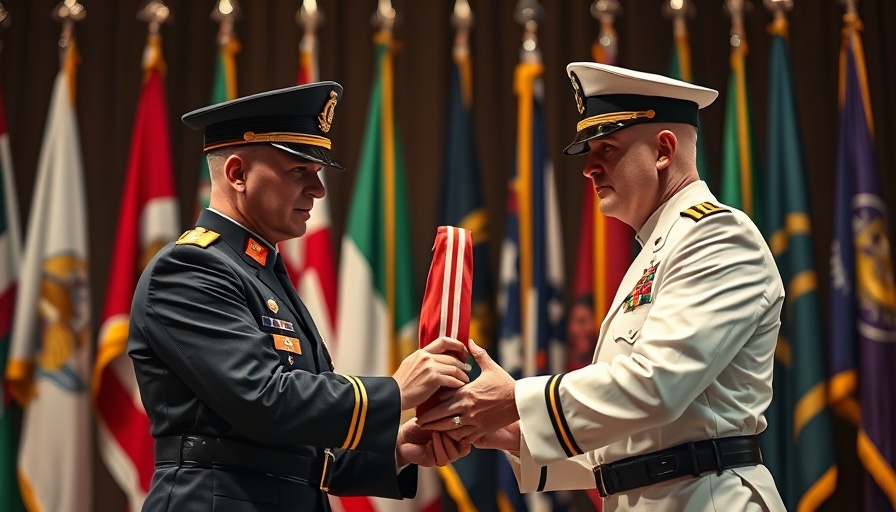 Military officers exchange flag during U.S. Central Command Leadership Transition.