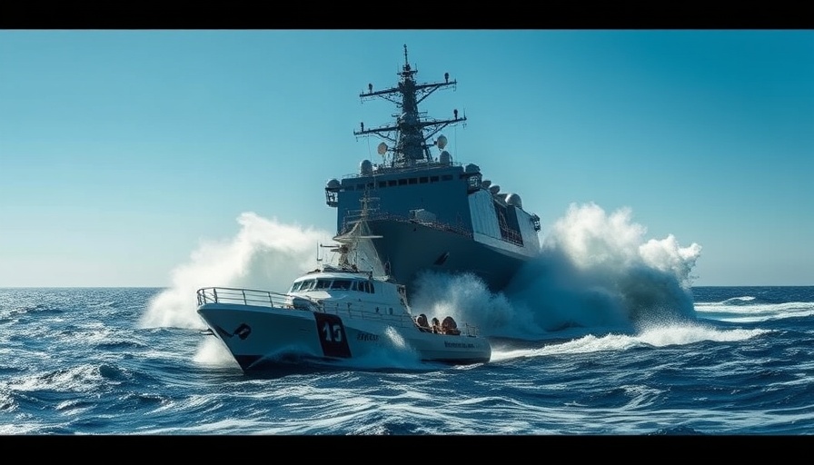 Chinese and Philippine ships collide in ocean pursuit, waves crashing.