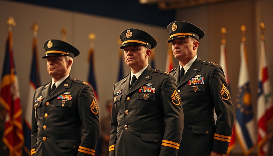 Military officers at CENTCOM ceremony with flags in the background.