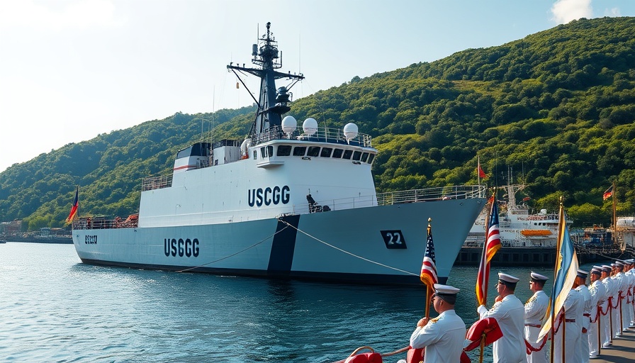 USCGC Earl Cunningham at harbor with ceremonial flags