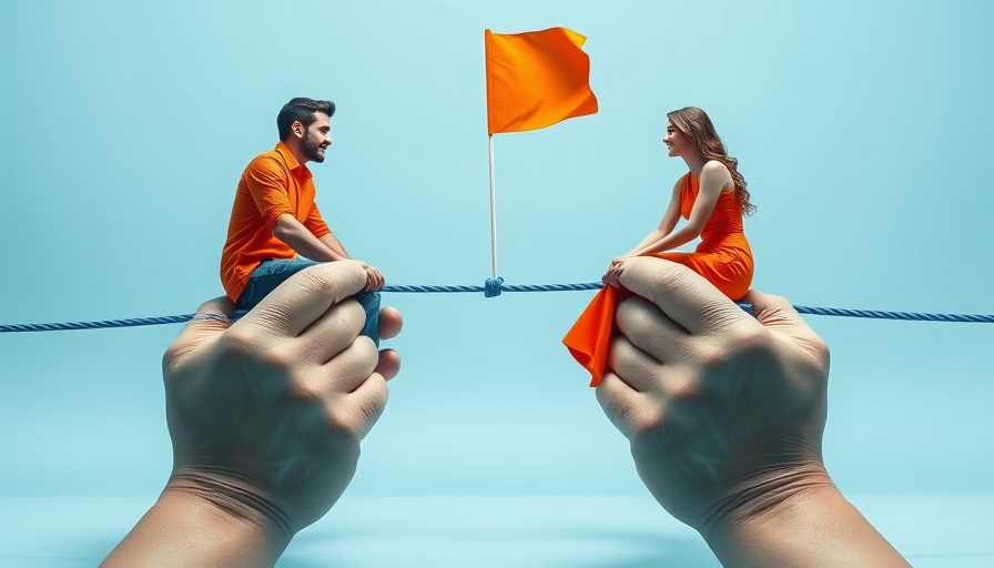 Conceptual image of competitor keyword bidding with people on a rope.