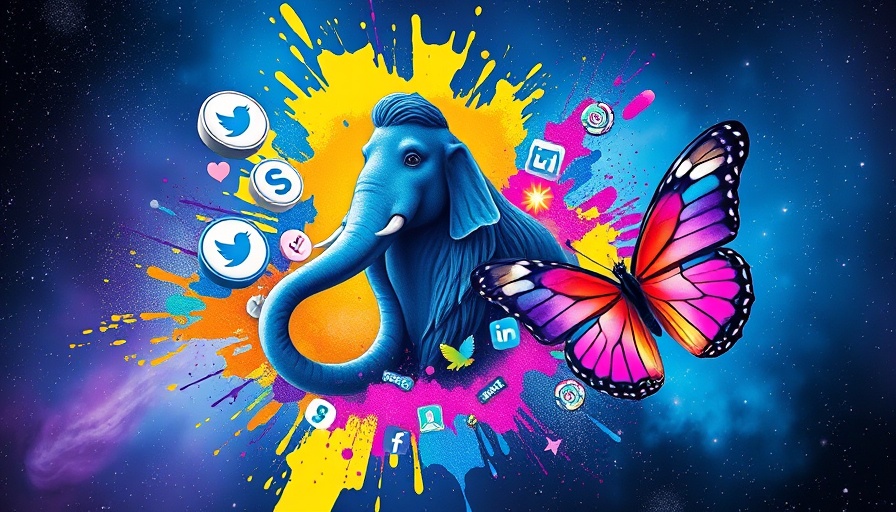 Colorful digital collage of social media icons, cosmic background.