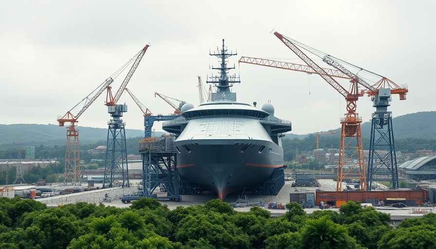 150-foot Autonomous Ship under construction in an industrial shipyard.