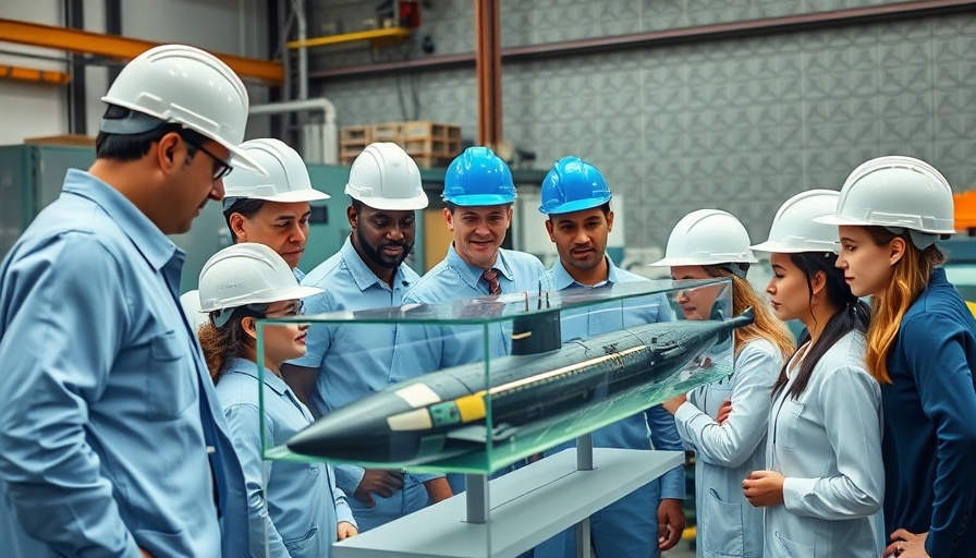 Canada submarines program discussion with professionals in hard hats viewing a model