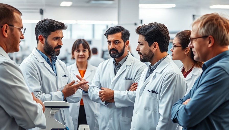 Diverse scientists discussing healthspan research in a lab setting.