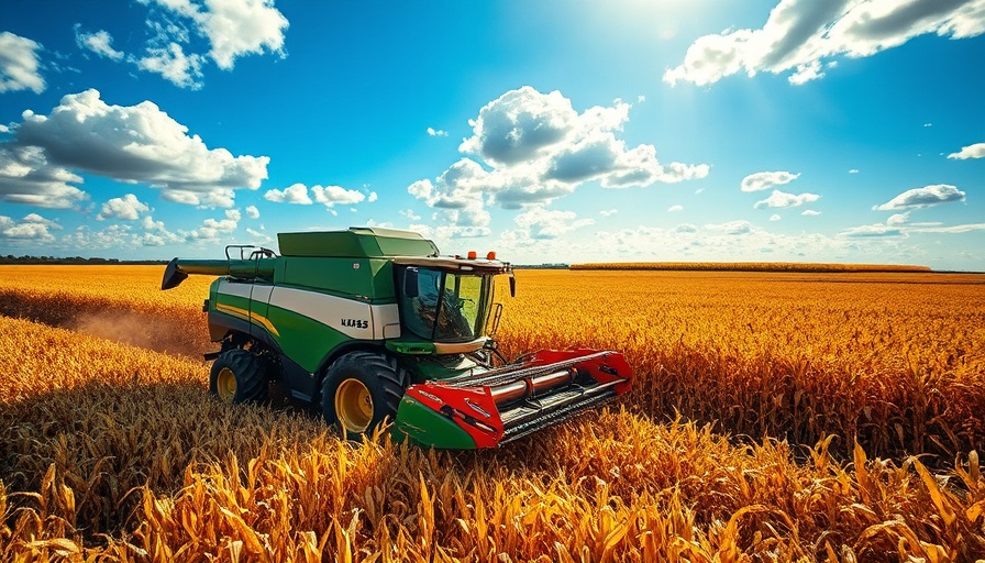 Modern machinery harvesting corn; US farmers pull back on spending.