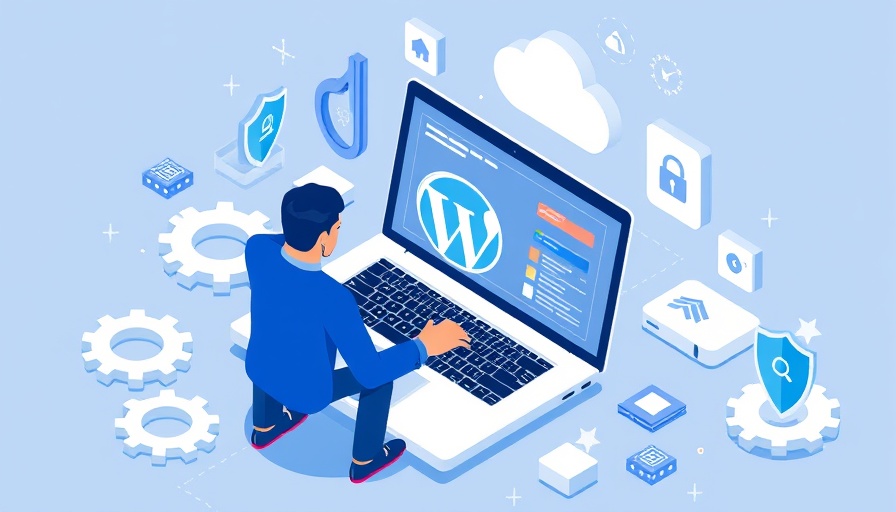 Isometric illustration of CMOs optimizing WordPress stack with digital elements.