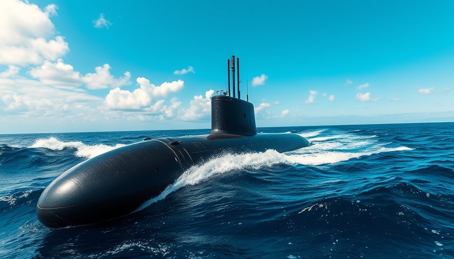 USS Wisconsin SSBN 827 sailing through the ocean under a blue sky.