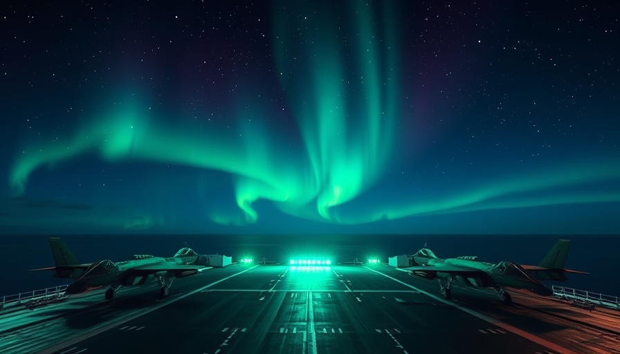 Ford Carrier Strike Group under aurora and starry sky during NATO operations.