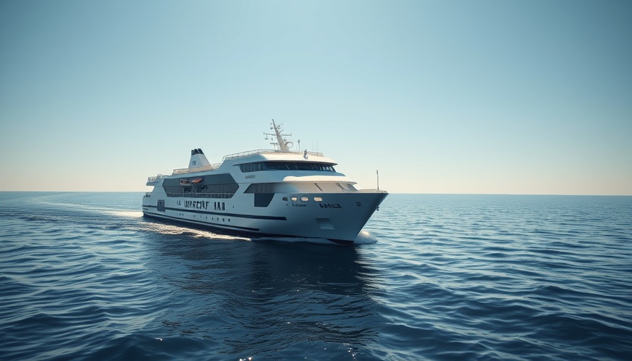 Modern ferry cruising with electric propulsion system for ferries on open sea.