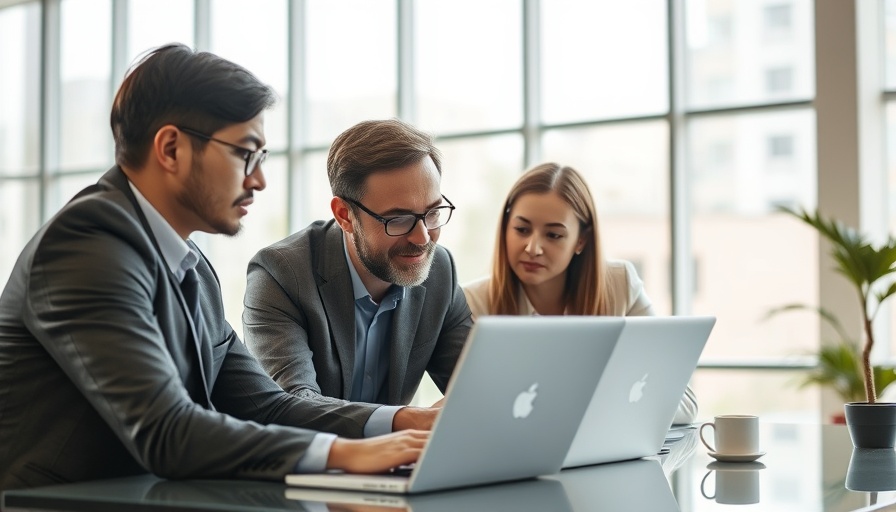 Professionals discussing digital performance accountability in a modern office.