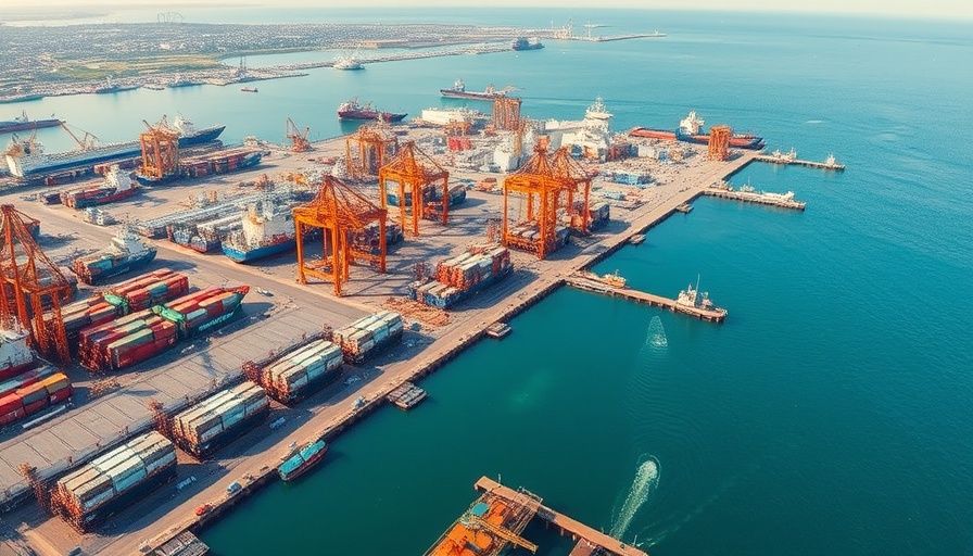 Aerial view of Seatrium Divests US AmFELS Yard with docked ships.