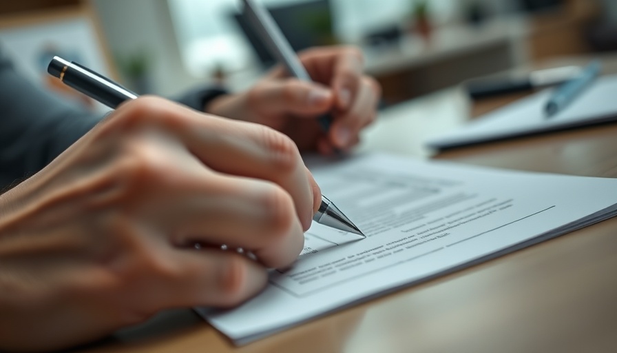 Close-up of hands writing a submission letter in underwriting.