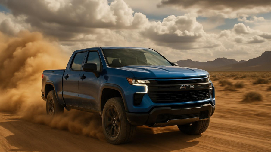 2025 Chevy Silverado 1500 features in rugged desert drive.