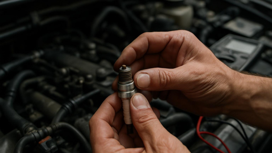 Car engine spark plug inspection, potential cause of jerking
