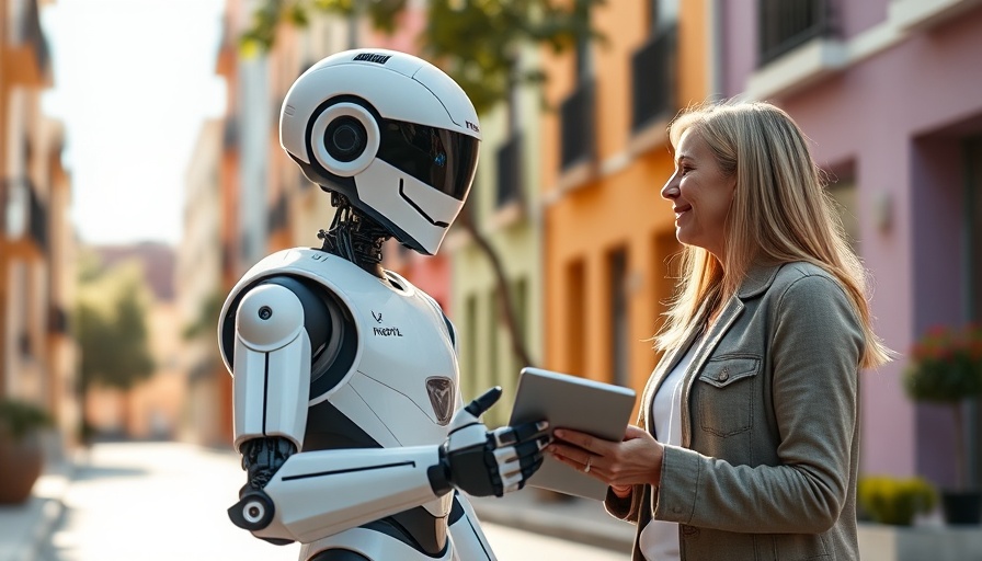 AI real estate agent interacting with a woman on a sunny street.