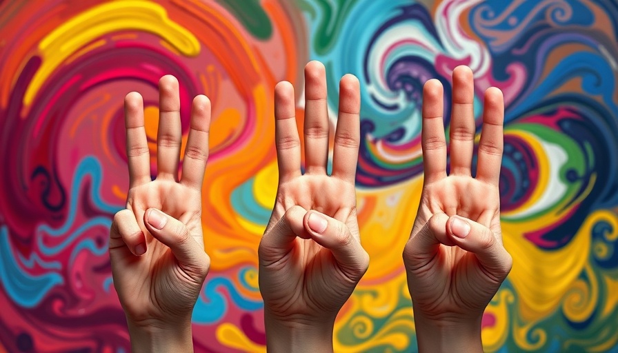 Vibrant hands showing numbers one to three on colorful background