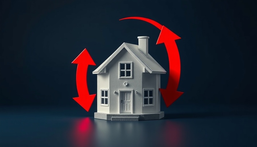 Reverse Mortgage Business 2025 concept with a house model and arrows.